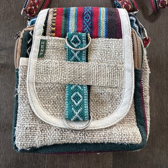 Hemp‎ Crossbody Boho Patchwork Hippie Artsy Multi Color Silver Accents - Picture 2 of 11